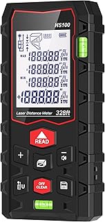 Laser Measure 328ft, Charcity Laser Distance Meter 100M(M/in/F) with 2 Bubble Levels, Mute Function IP54 Waterproof Large LCD Backlit, for Pythagorean Mode, Measuring Distance, Area, Volume