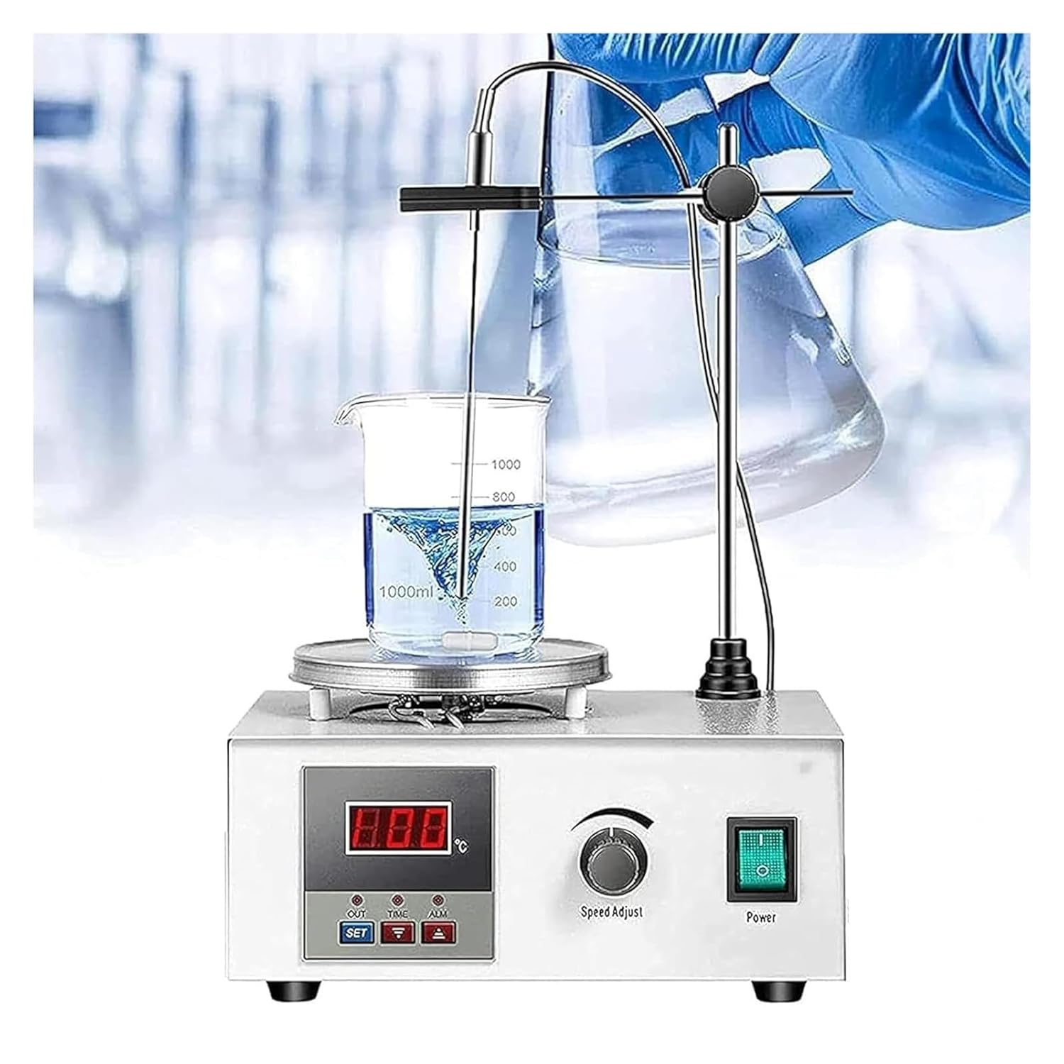 Professional Digital Magnetic Stirrer Hot Plate with LED Display - 2000 RPM Laboratory Grade Mixer, Stepless Speed Control & Precision Heating for Scientific Research & Industrial Labs