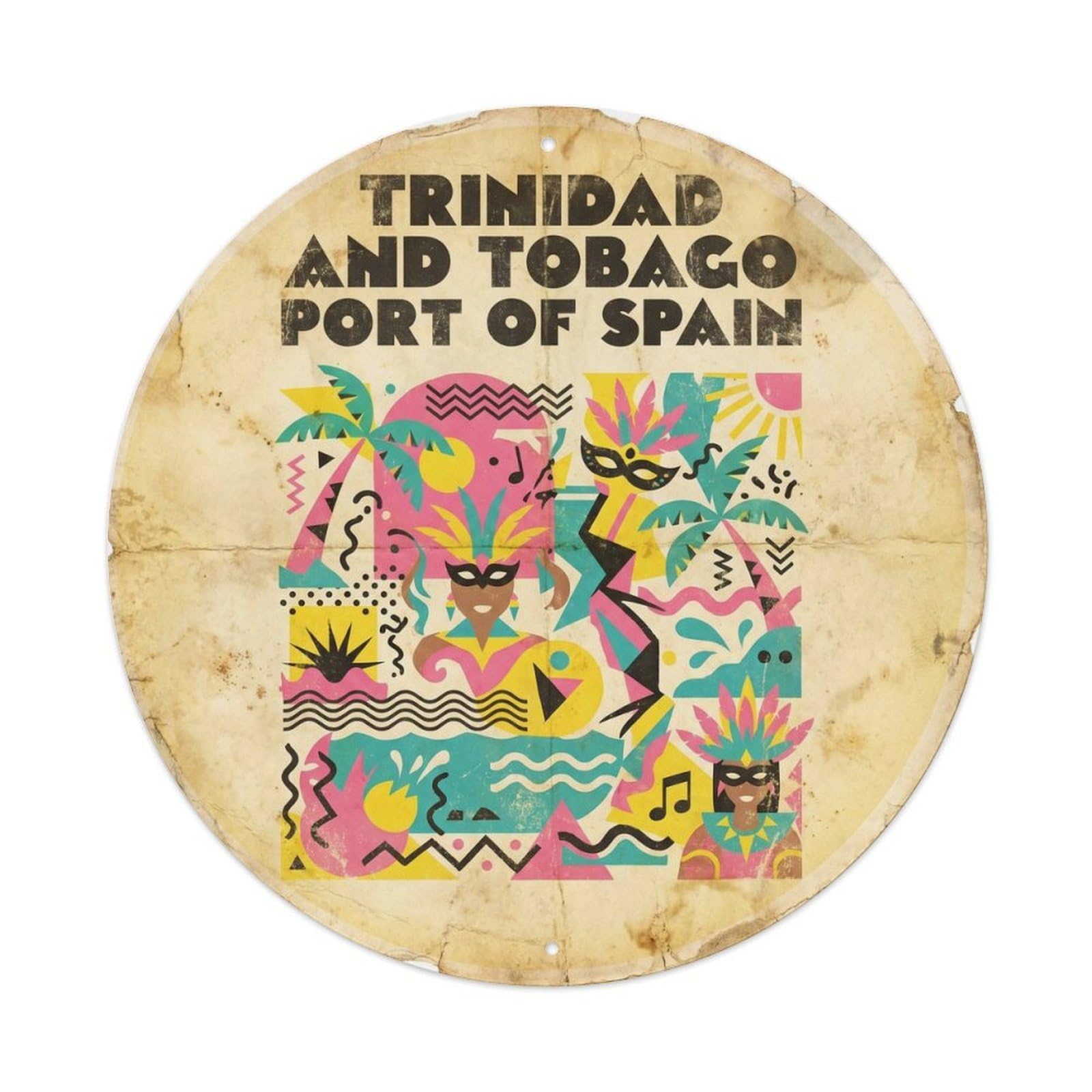 Trinidad And Tobago Port Of Tropical Coast Colorblock Metal Tin Sign