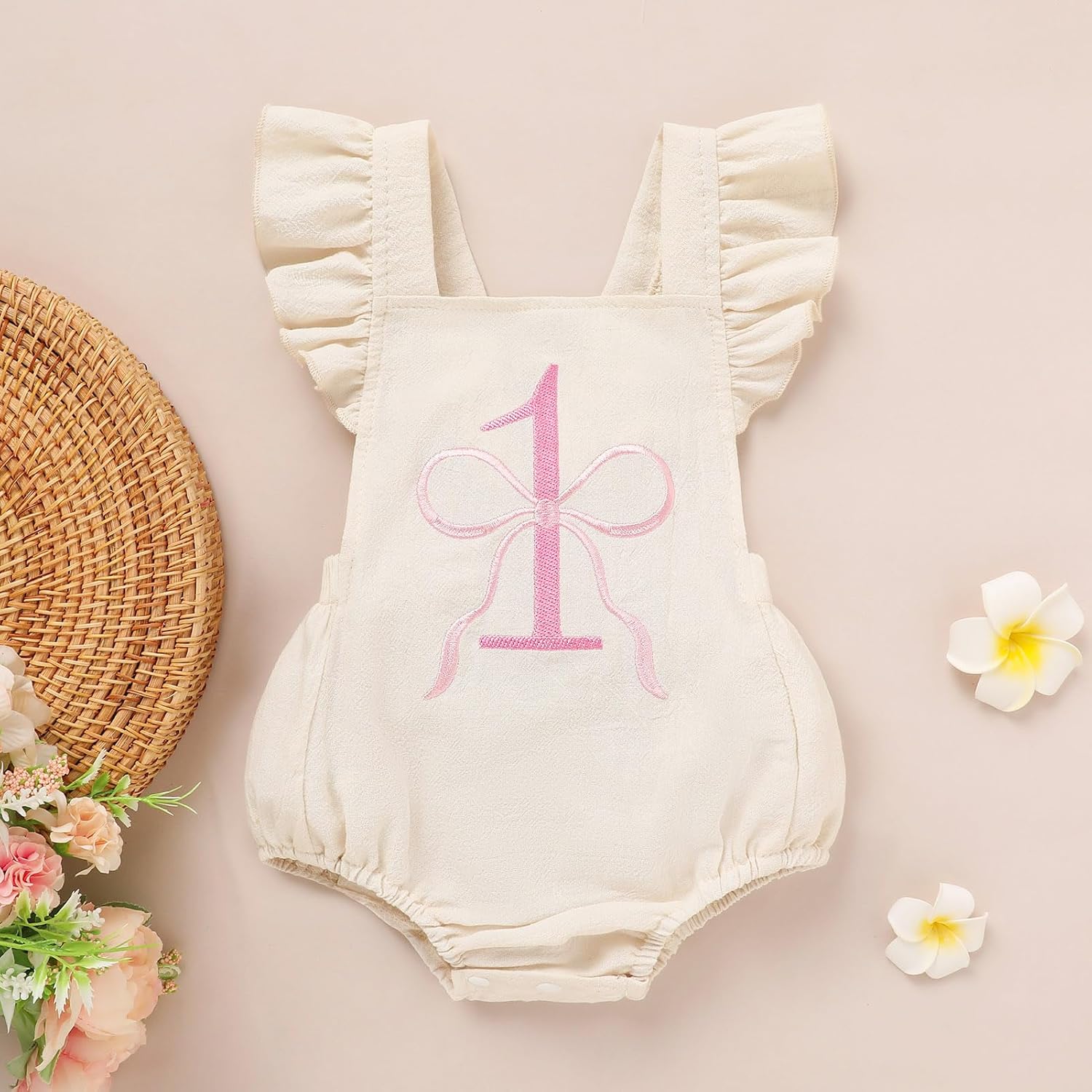 GRNSHTS Baby Girls First Birthday Outfits Ruffle 1st Birthday Romper Backless Bodysuit Cake Smash Outfits - Image 7