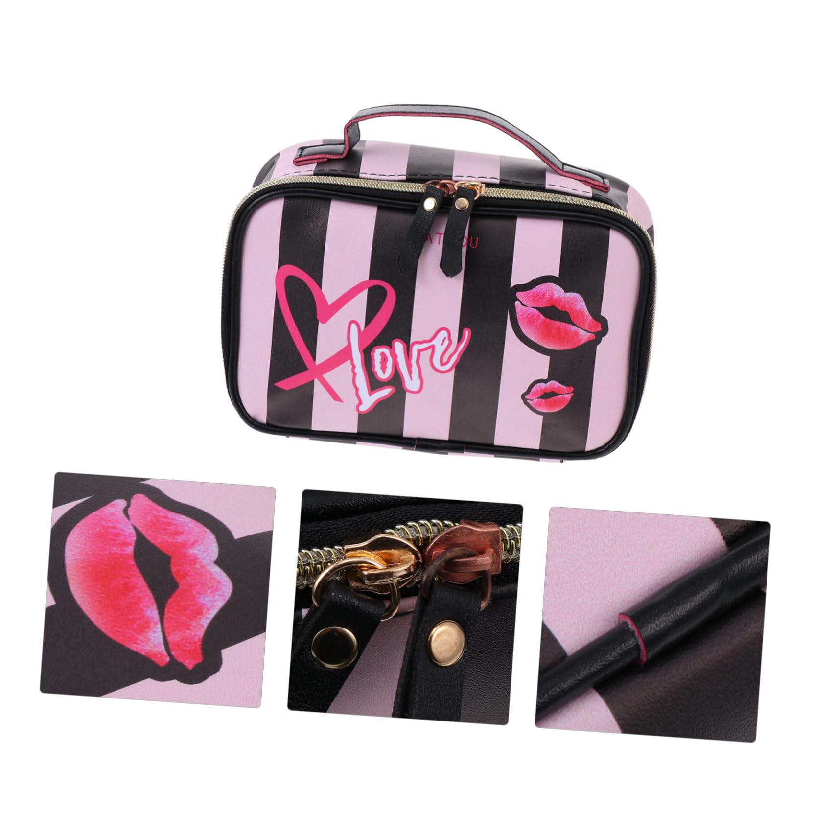 Didiseaon 3piezas Bolsa De Maquillaje De PU para Neceser Cosmético Portátil Diseño De Rayas Organizador De Artículos De Tocador para Mujeres