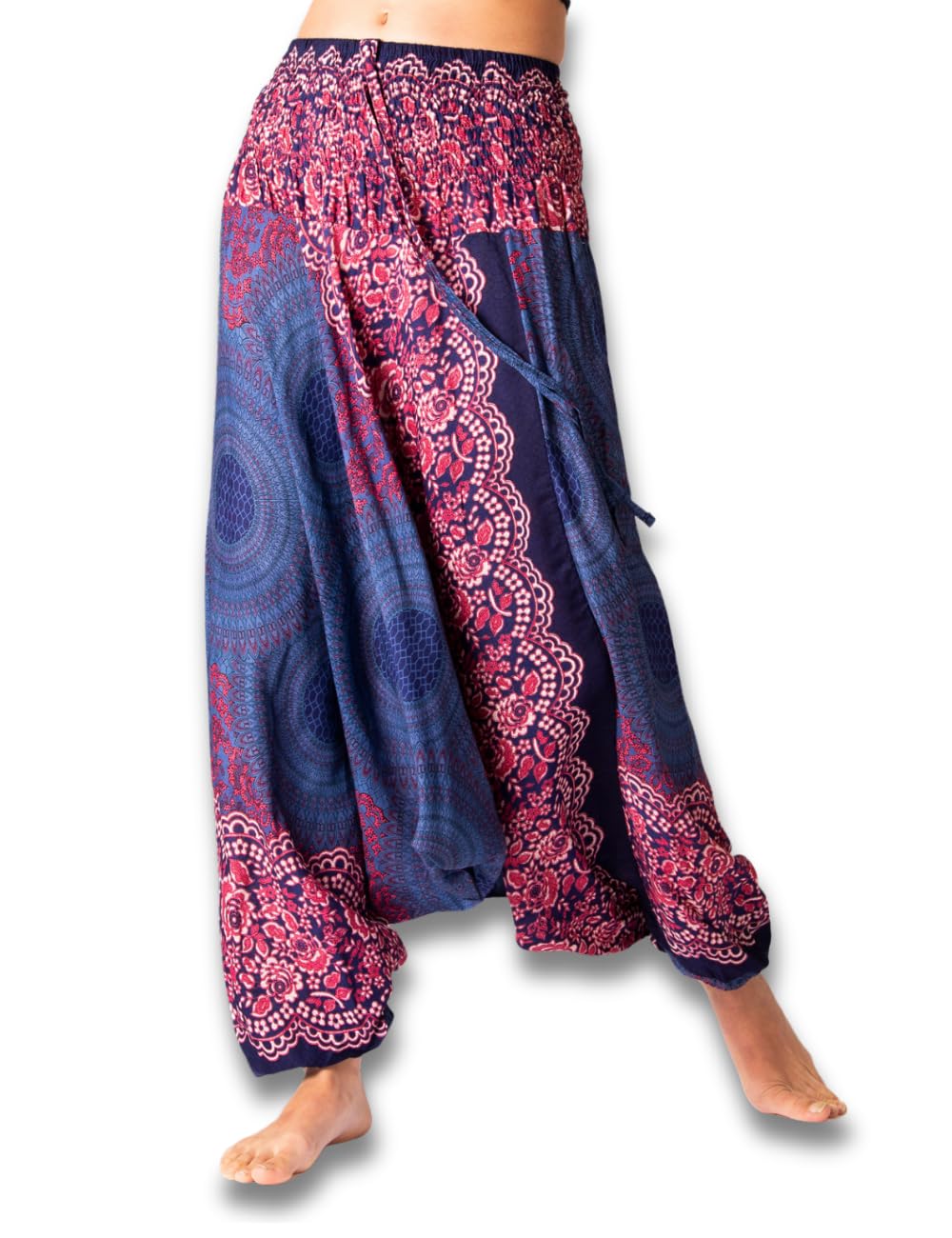 Panasiam Unisex M6 Blue Tones Aladin Pants, Mandala 6, Blue Tones L