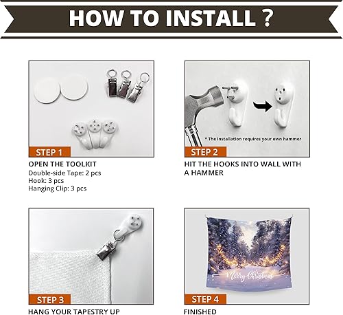 Miniatura 6 de WAITPI Tapiz colgante de pared de Navidad para dormitorio, acogedor bosque de nieve de invierno, rústico, para colgar en la pared, para el hogar,