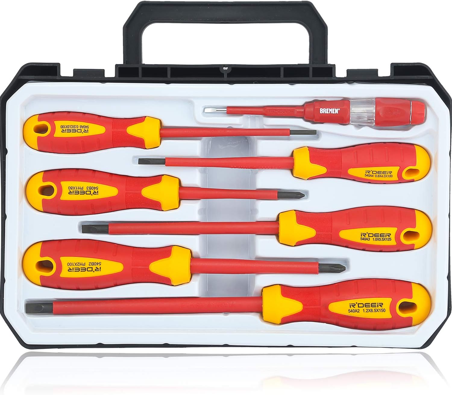 7 Piece Insulated Screwdriver Set R'deer Industrial Level 1000v Cr-V Magnetic Slotted Phillips Electrician Tool Kit