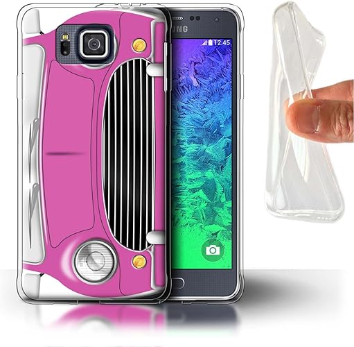 Stuff4 Phone Case for Samsung Galaxy Alpha Classic Retro Mini Bright Pink Design Transparent Clear Ultra Soft Flexi Silicone GelTPU Bumper Cover