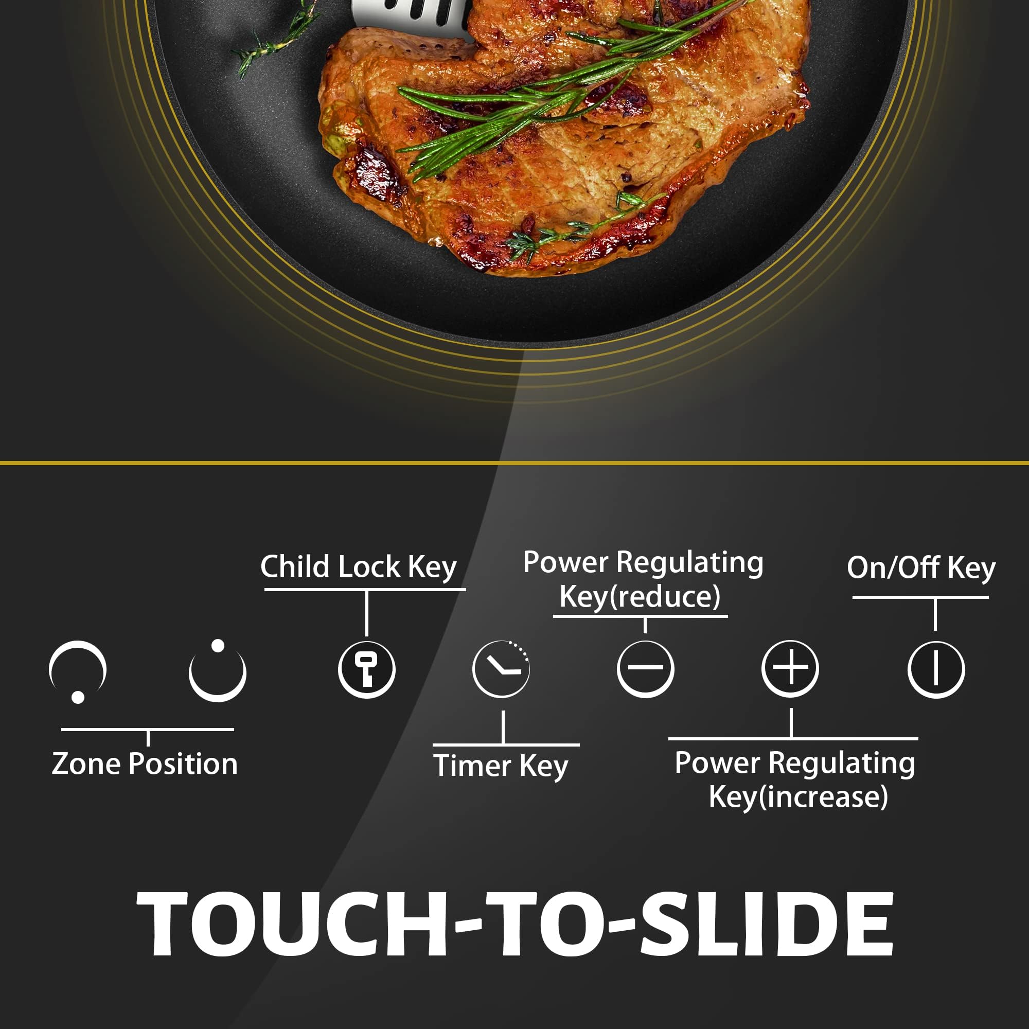 Noxton Ceramic Hob, Built-in 2 Zone Electric Hobs 29 x 52cm Noise-free Auto Shut-off Safe Lock Heat Indicator Black Glass Panel Cooktop with Touch Controls — view 2