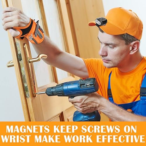 Miniatura 7 de 4 pulseras magnéticas y clip en el sombrero de luz LED con 9 imanes para sujetar tornillos clavos y brocas de perforación regalos prácticos para