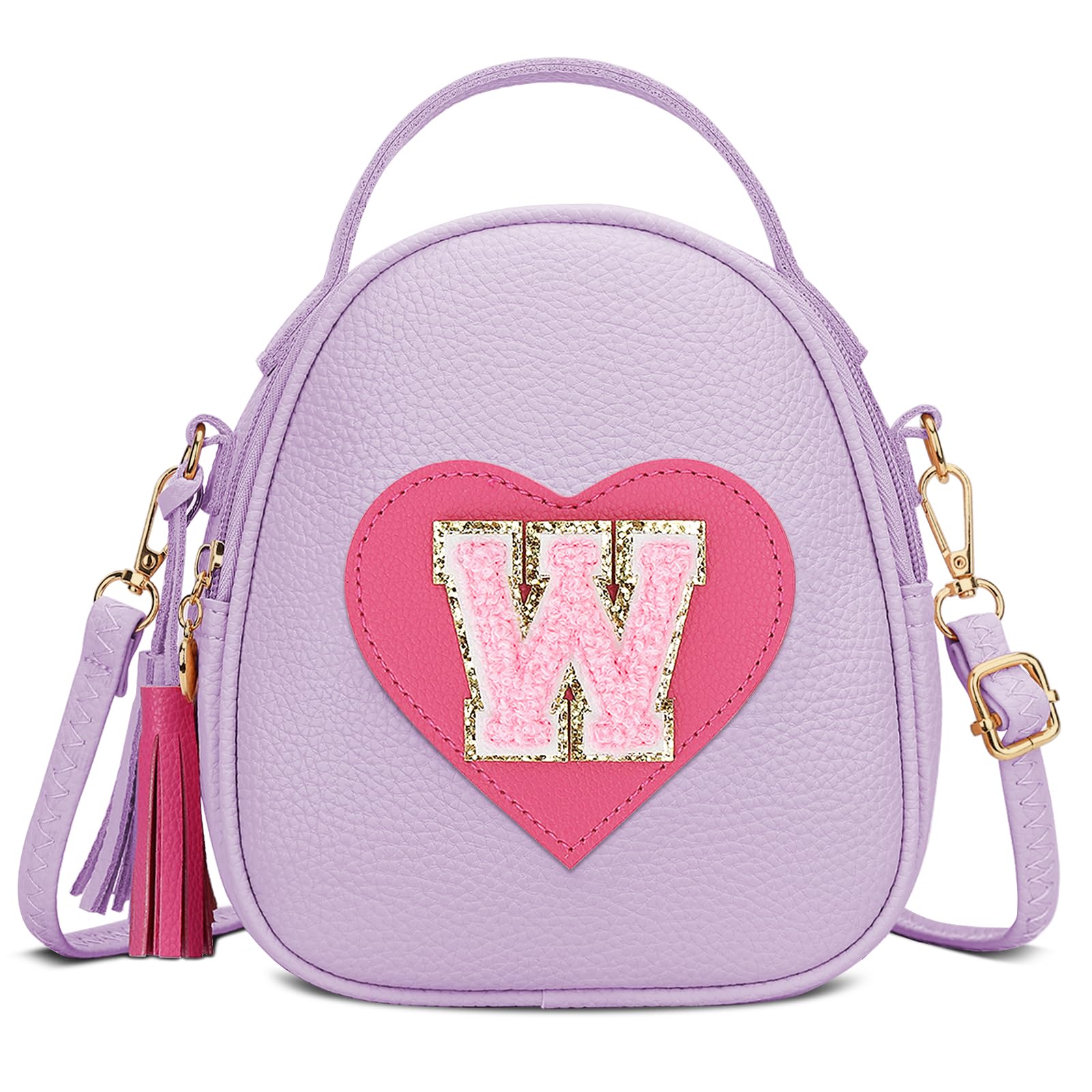 KKXIU Birthday Gifts for Girls Initial Little Girl Crossbody Bag Personalized Kids Toddler Purse with Tassel (Purple-W)