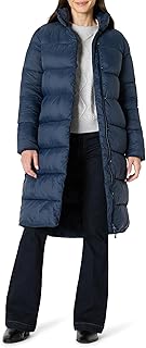 womens Lightweight Full-Zip Water-Resistant Long Cocoon Puffer Winter Coat