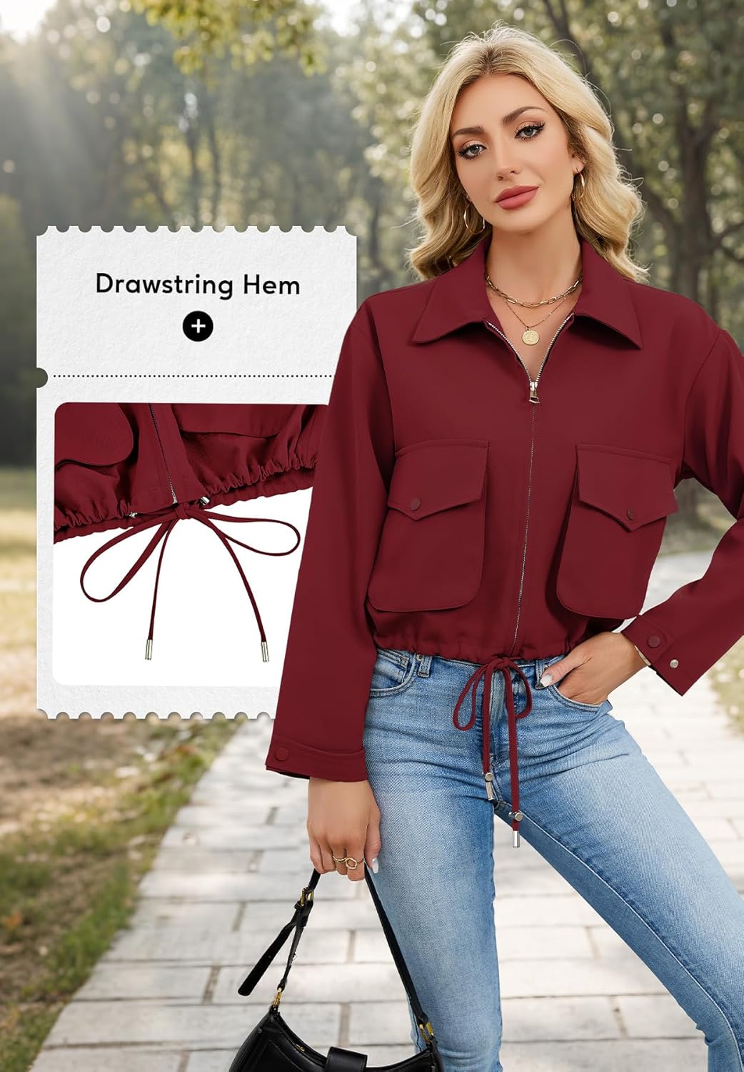 Zando Lightweight Bomber Jacket Women 2026 - Casual Cropped jacket women Long Sleeve Zip Up Short Utility Coat with Pockets - Image 5