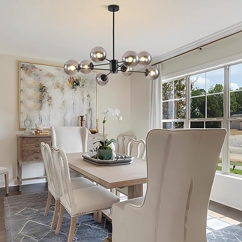 Miniatura 7 de BOKT Lámpara de araña moderna de mediados de siglo, 8 luces, globo de bola de cristal, lámpara de techo empotrada, lámpara de techo industrial,