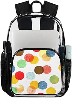 Mochila transparente de bolinhas coloridas para uso pesado, mochila transparente impermeável de bolinhas fofas mochila transparente de PVC com alça de ombro reforçada para escola, trabalho, viagens, Multicor
