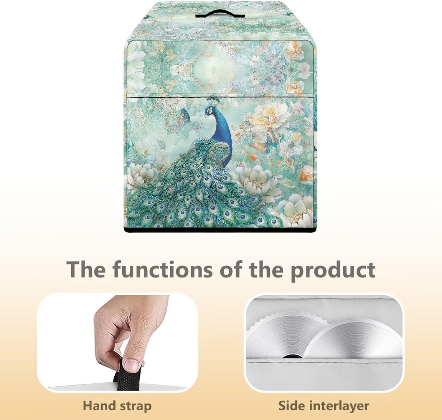 Peacock Print Electric Meat Slicer Machine Cover for Home Kitchen, Bread & Cheese Slicer, Washable Rectangular Protective Cover for Women's Gift image 5
