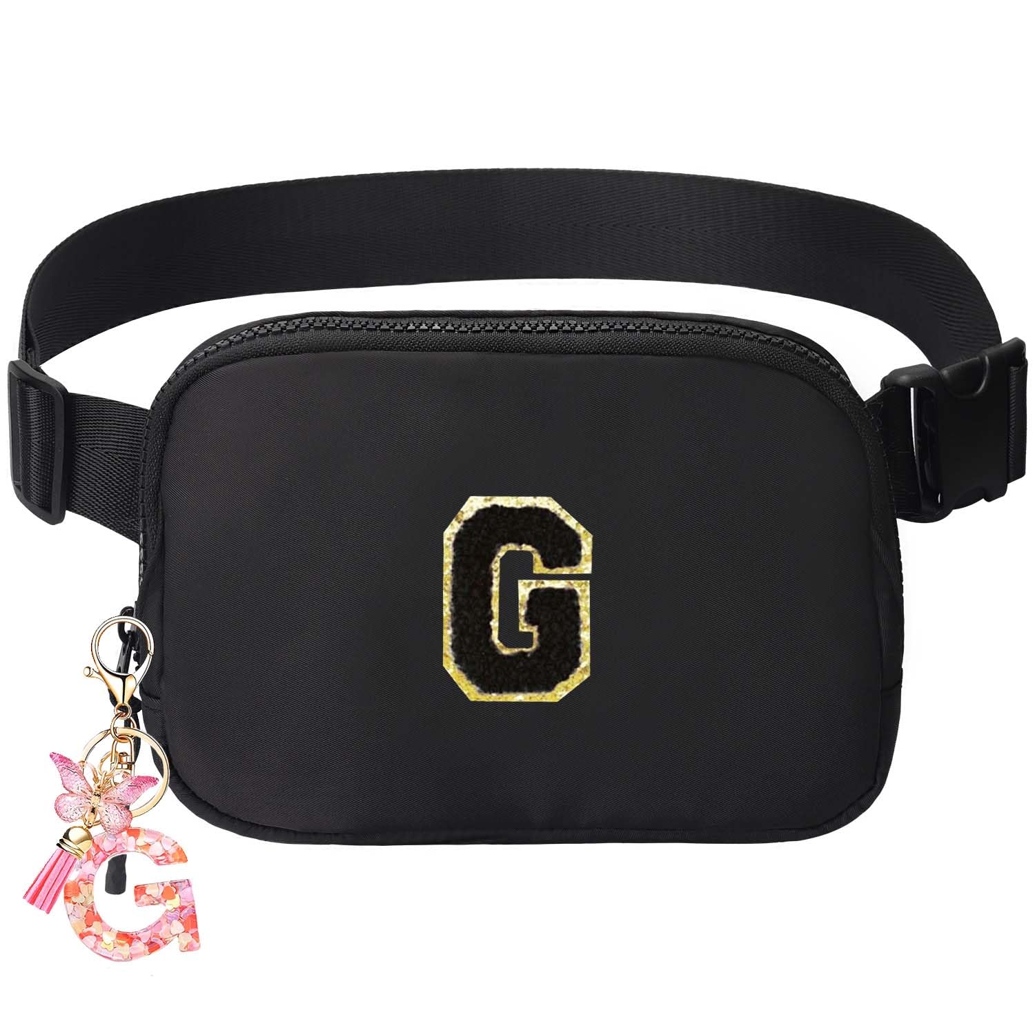 Belt Bag for Girls Gifts - Birthday Gifts for Teenager, Personalized Gifts for Mom Freind Sister Teacher, Graduation GiftsInitial Crossbody Bag Belt Bag for Women Black G
