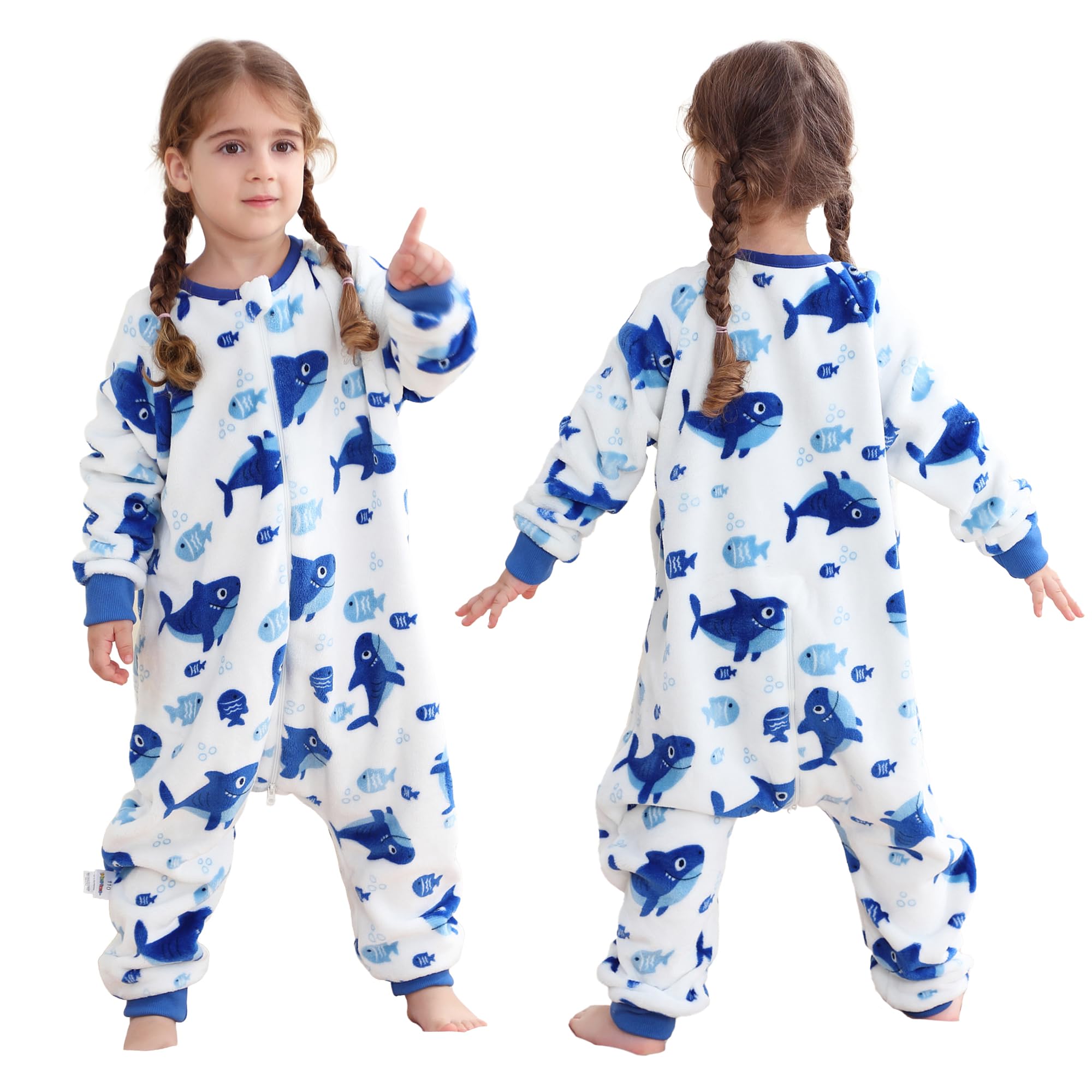 HAHASHOW Flannel Sleeping Bag with Legs for Baby 6-7 Years, Shark