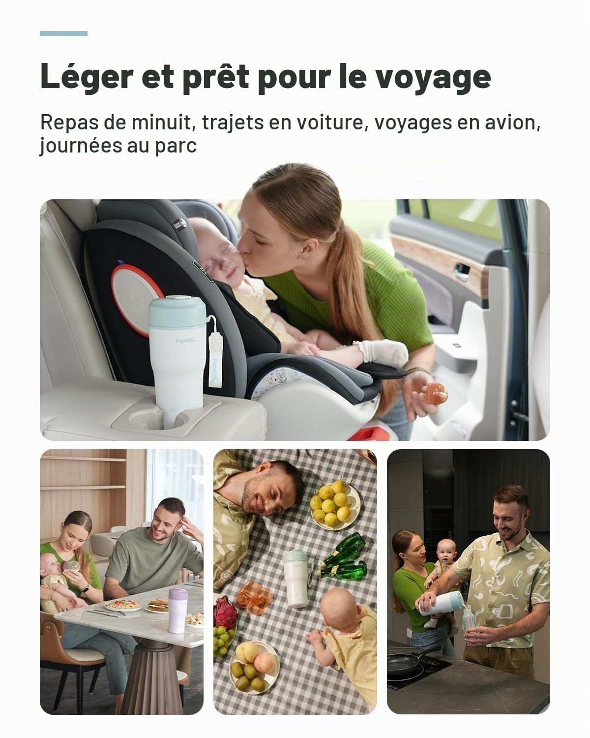 Papablic Chauffe-bouteille portable pour la maison et les voyages – Chauffage rapide de 85 W, 4 réglages de température, 6 flux par charge, ouverture de 7,6 cm de large, compatible avec porte-gobelet