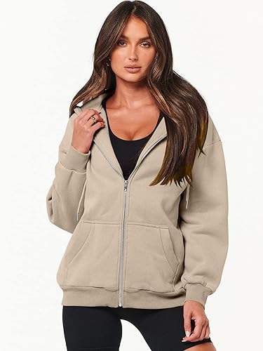 Miniatura 2 de ANRABESS Sudaderas con capucha y cremallera para mujer, de manga larga, sudaderas de gran tamaño, forro polar Y2K, con bolsillos, ropa de otoño