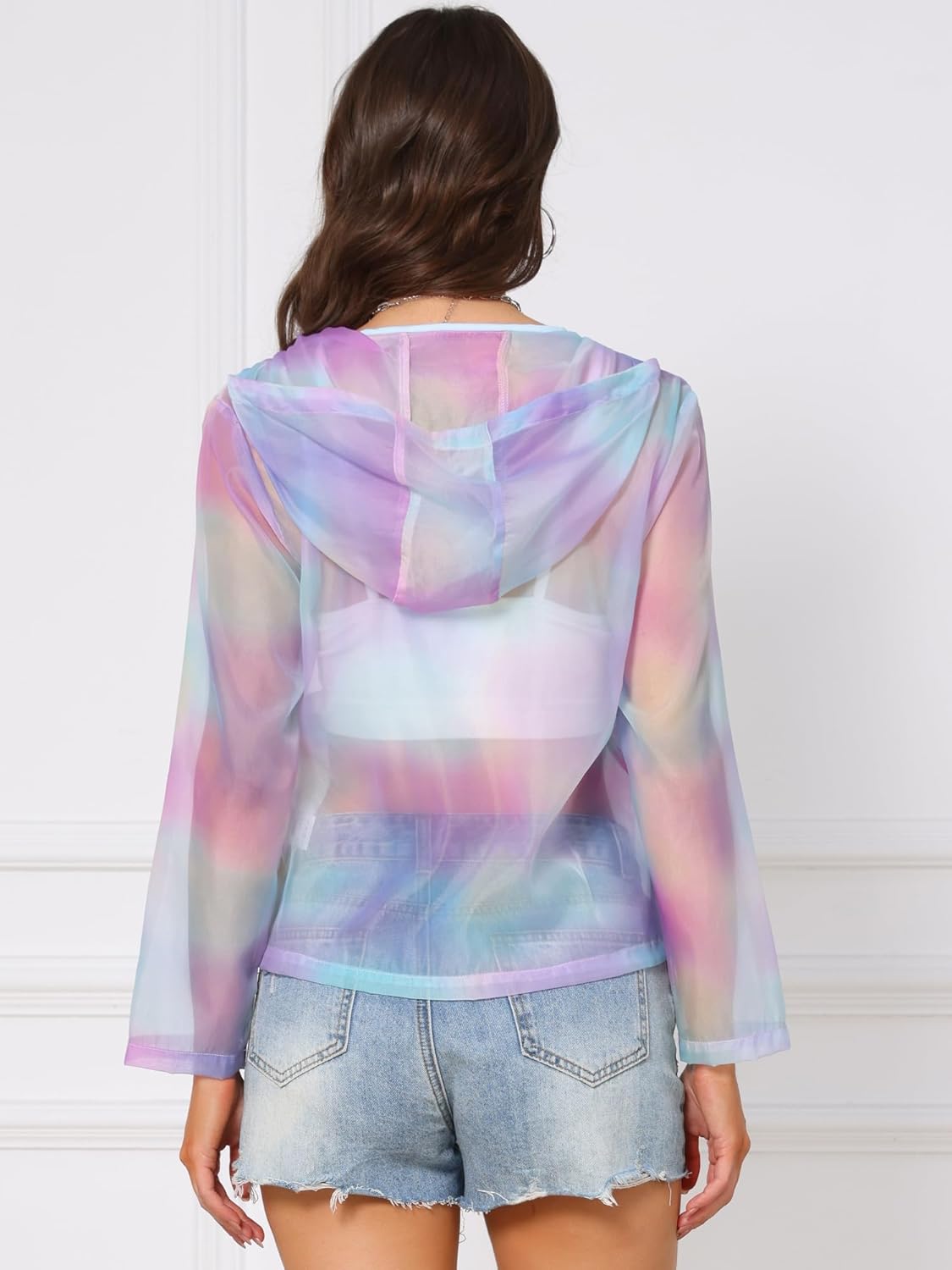 Allegra K Mesh Sheer Jacket for Women Hooded Long Sleeve Zipper Lightweight Party Club Casual Going Out Outfit with Pockets - Image 2