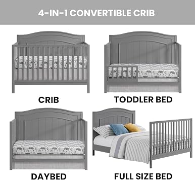 Oxford Baby North Bay 4-in-1 Convertible Baby Crib, Dove Gray, GreenGuard Gold Certified