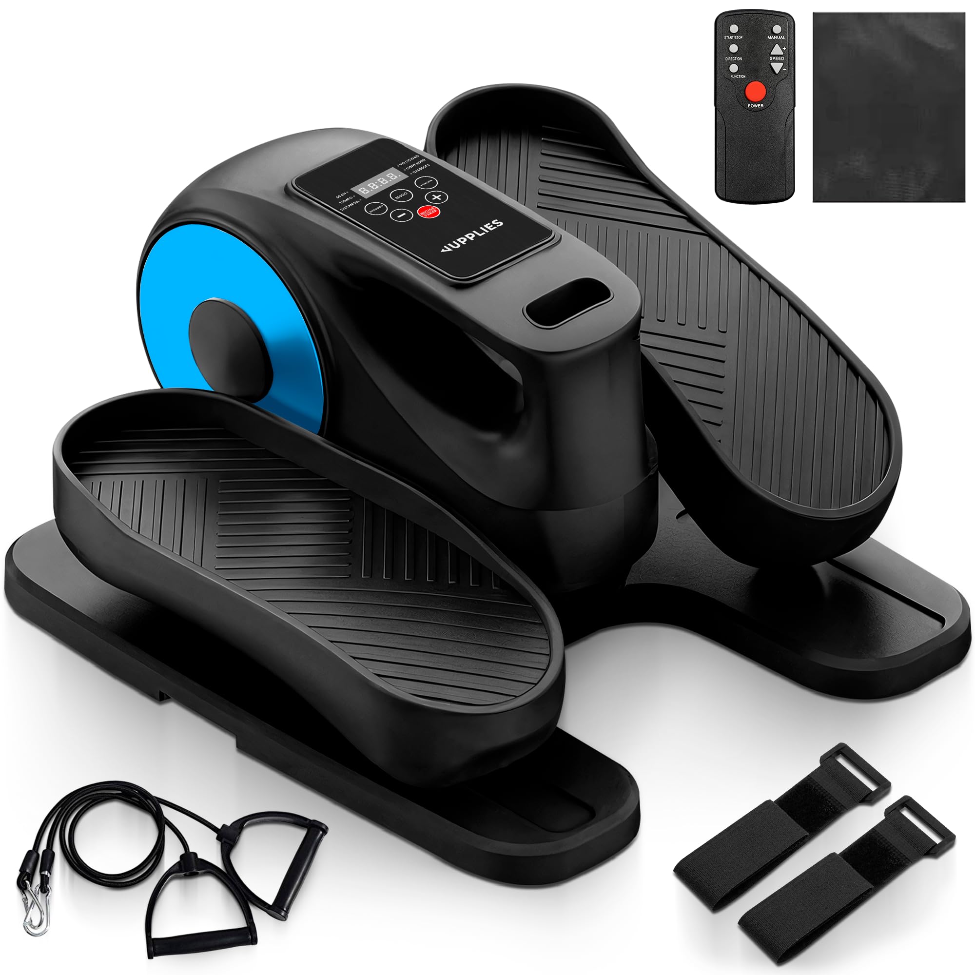 JUPPLIES Mini Eliptica Eléctrica para Personas Mayores con 12 Velocidades y Control Remoto - Pedaleador Eléctrico Silencioso con 2 Bandas de Resistencia, Pantalla LED, Pedales Antideslizantes