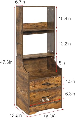 Miniatura 3 de Mesita de noche de 6 niveles con valla lateral trasera mesas auxiliares industriales con 2 cajones de almacenamiento mesitas de noche altas armario