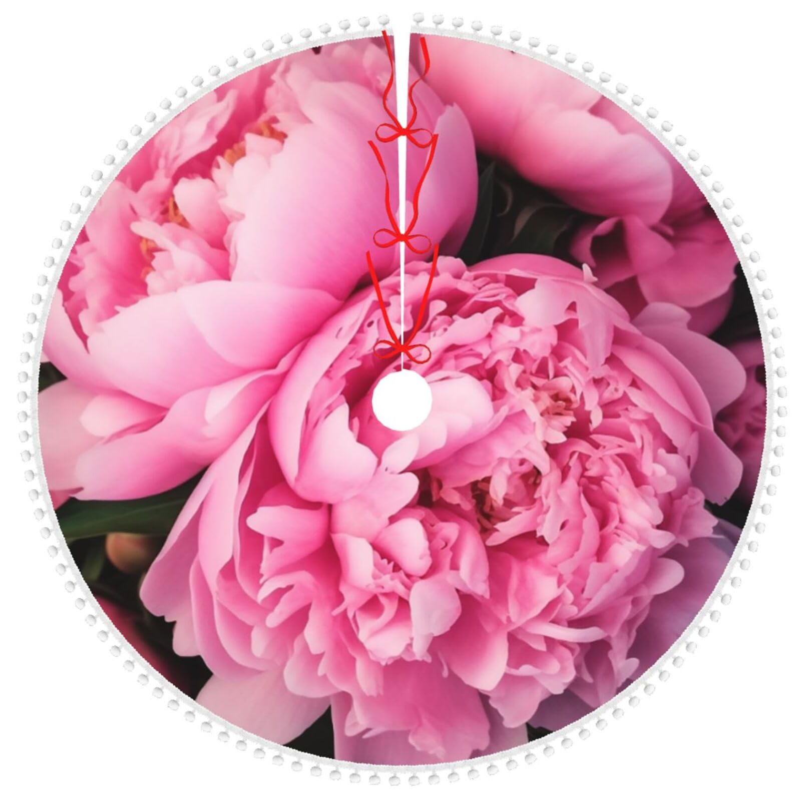 Jupe de sapin de Noël haut de gamme en peluche pivoine 121cm