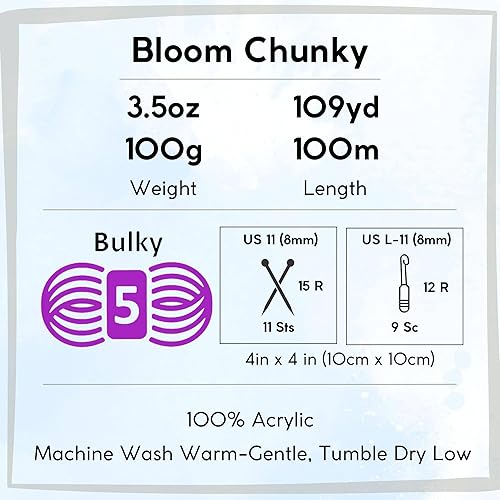 Miniatura 4 de Premier Yarns Bloom Chunky Gerbera 1114-21 (6 madejas) Same Dyelot Chunky Bulky #5 - Hilo de tejer suave, 100% acrílico, paquete con 1 bolsa de