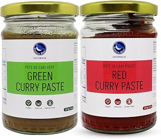 Eastern Blue Thai Curry Paste Duo - Thai Green Curry Paste & Red Curry Paste 8 Oz Each | Vegan, Gluten & Nut Free | Flavorful Thai Cuisine Staples | 227g Each