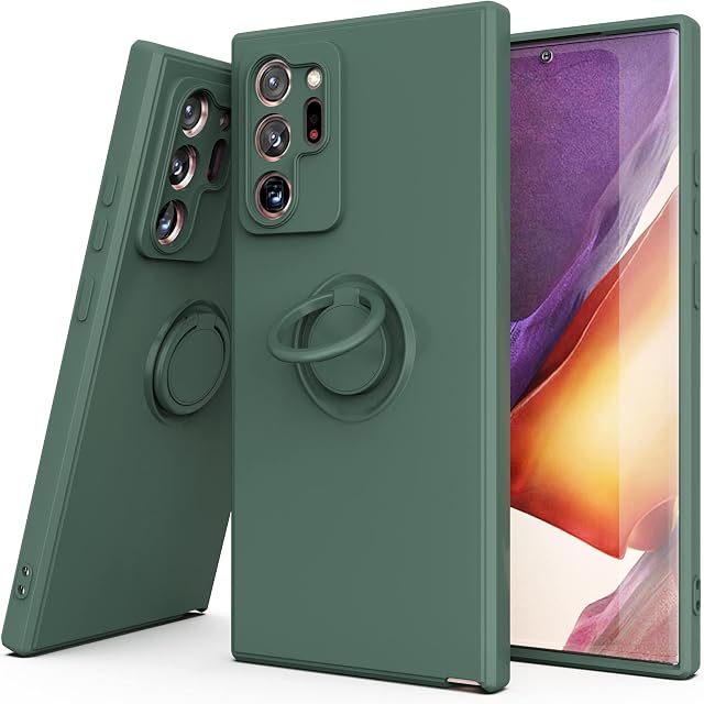 YmhxcY Galaxy Note 20 Ultra Case,360°Ring Holder Slim Silicone Soft Rubber Hybrid Hard Protection Shockproof Bumper Non-Slip Cover for Samsung Galaxy Note 20 Ultra 6.9" D-Dark Green