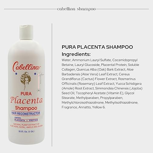Miniatura 2 de Cabellina Pura Placenta y Proteína Champú Reconstructor del Cabello con Cepillo - 32oz