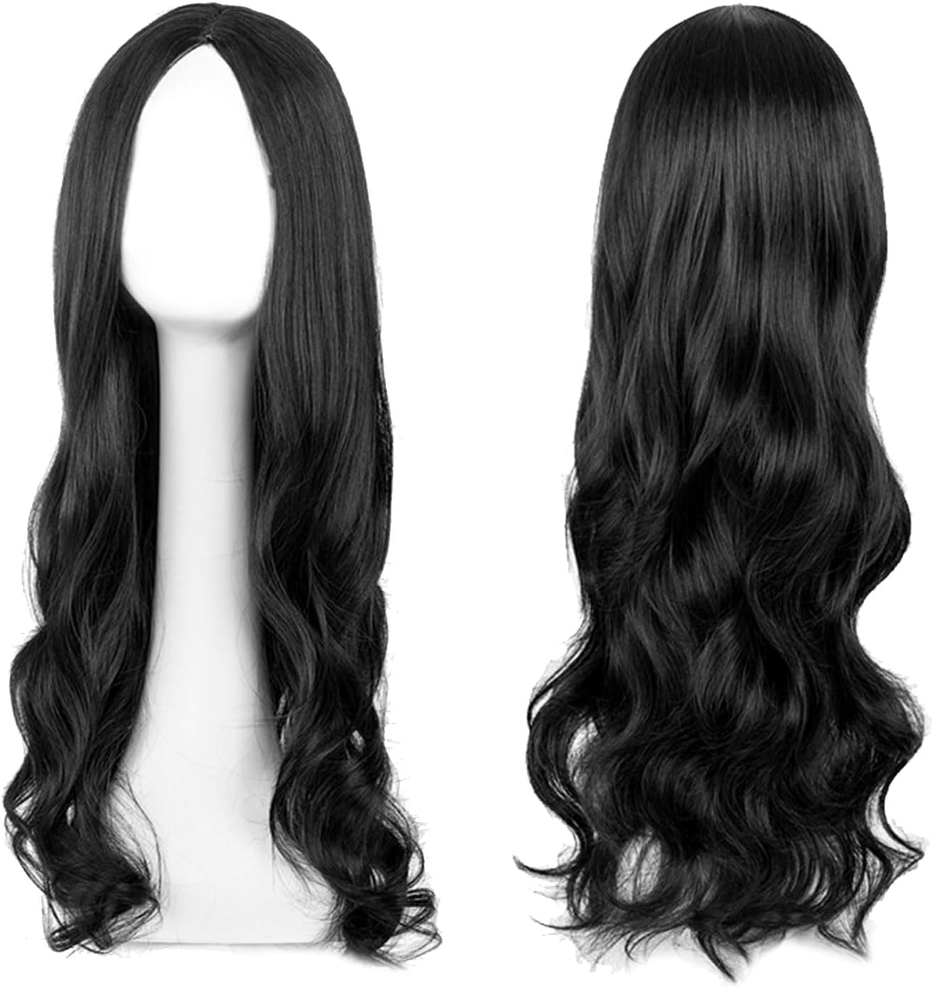 EUPSIIU Long Black Wave Wigs for Women Girls, 27’’ Long Curly Wigs Ladies Fancy Dress Wig Synthetic Hair, Women's Charming Full Hair Replacement for Cosplay Party, Daily Use (Black)