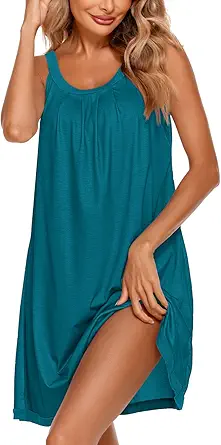 Women's Nightgown Sleeveless Sleepwear Wide Strap Sleep Shirt Pleated Scoopneck Nightshirt S-4XL