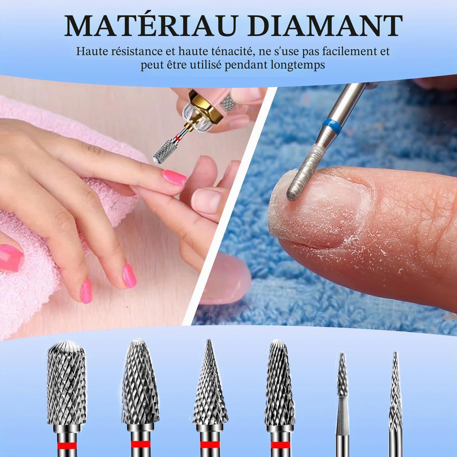 Embout Ponceuse Ongles, 6Pcs Forets à Ongles Tungstène, 1 Pinceau, Embout Depose Ponceuse Ongles Professionnel pour Manucure et Pédicure, Enlever le Gel et Les Cuticule (StilC)