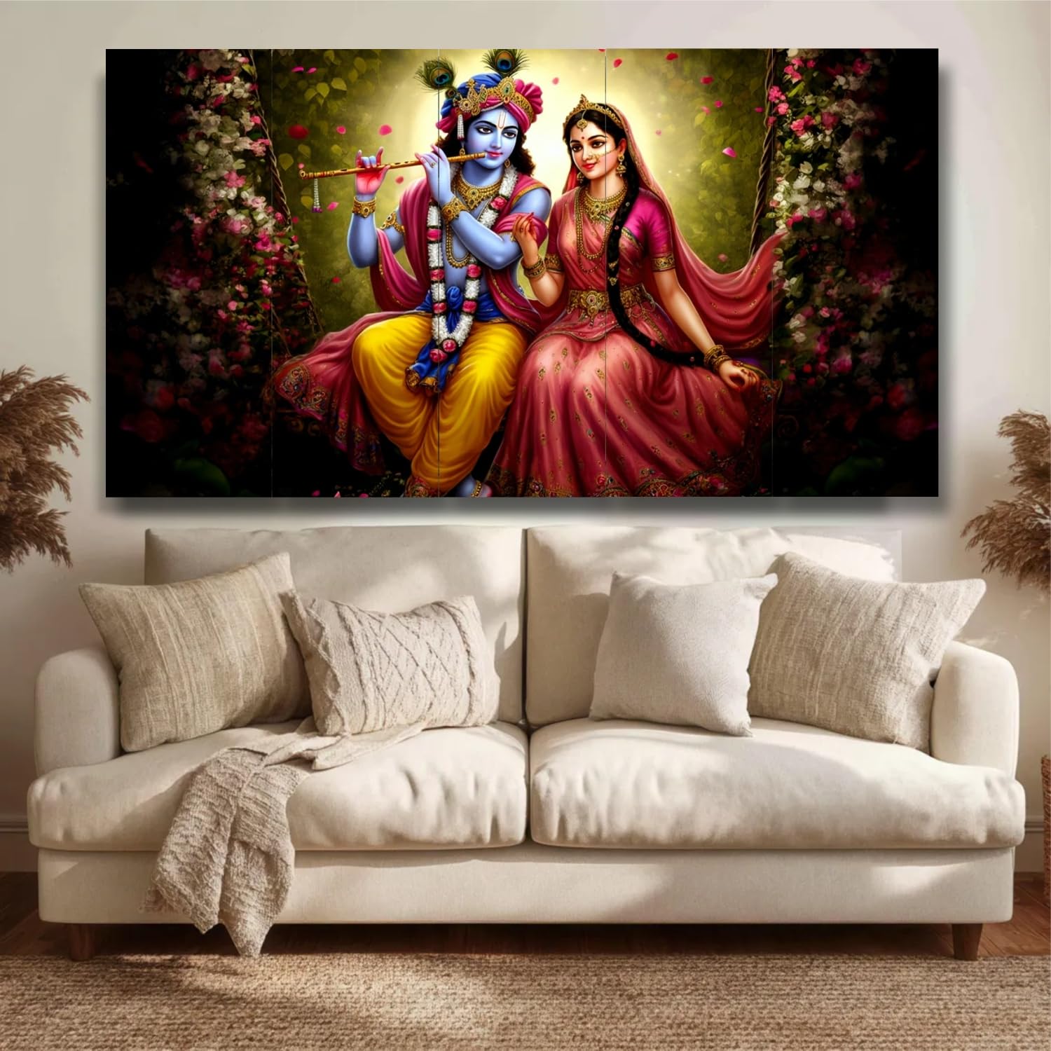 Artsense Radha Krishna Beautiful Wall Panel Art Set of 5 (53 x 27 Inches | 134.6 x 68.6 cm) MDF HD Printed Vastu Tree Painting for Living Room Bedroom Office Home Wall Decoration-image-48