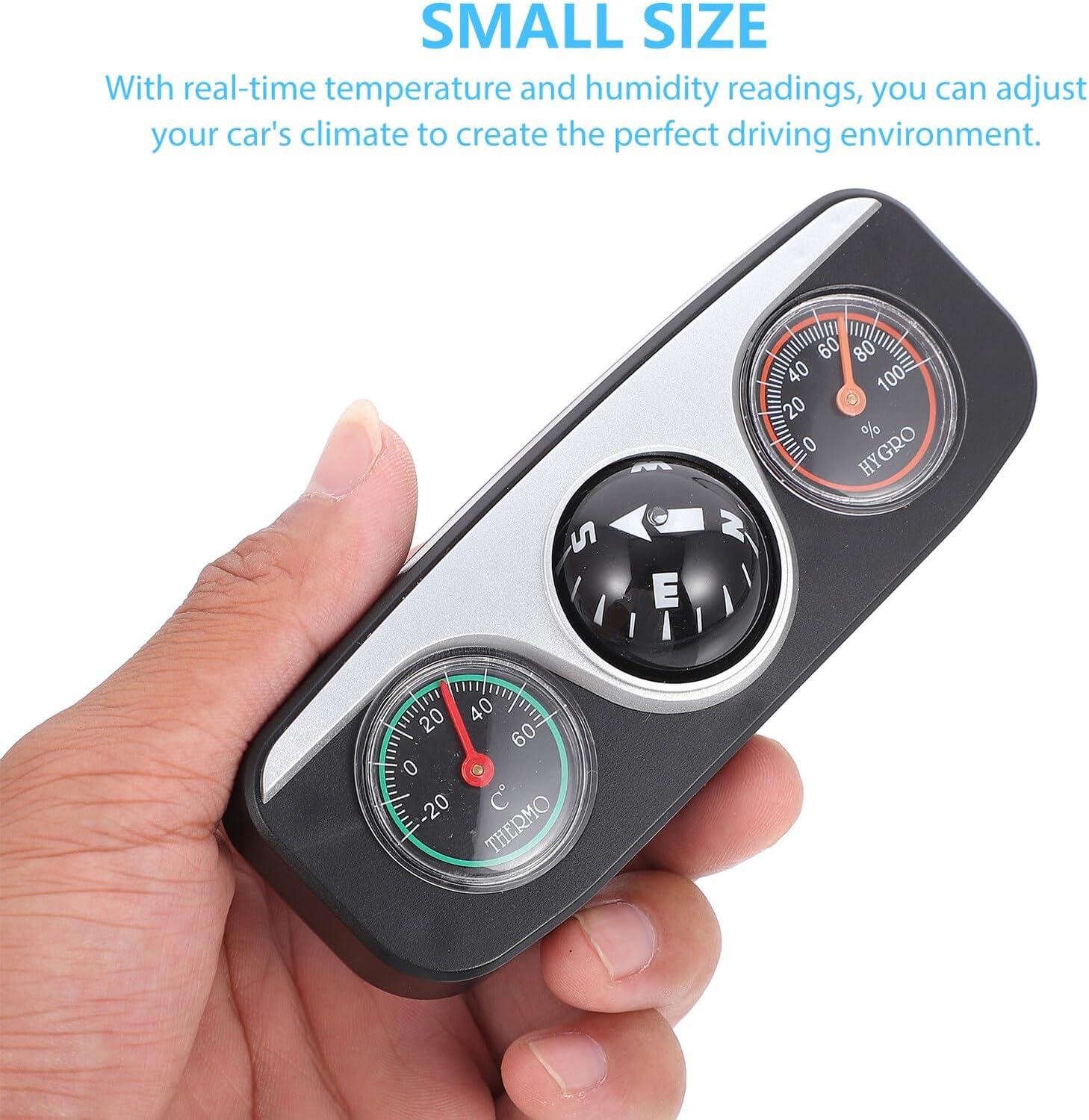 GARVALON Car Compass Dashboard Compass with Thermometer and Hygrometer Multifunction Vehicle Ornament for Car Interior Navigation and Weather Monitoring