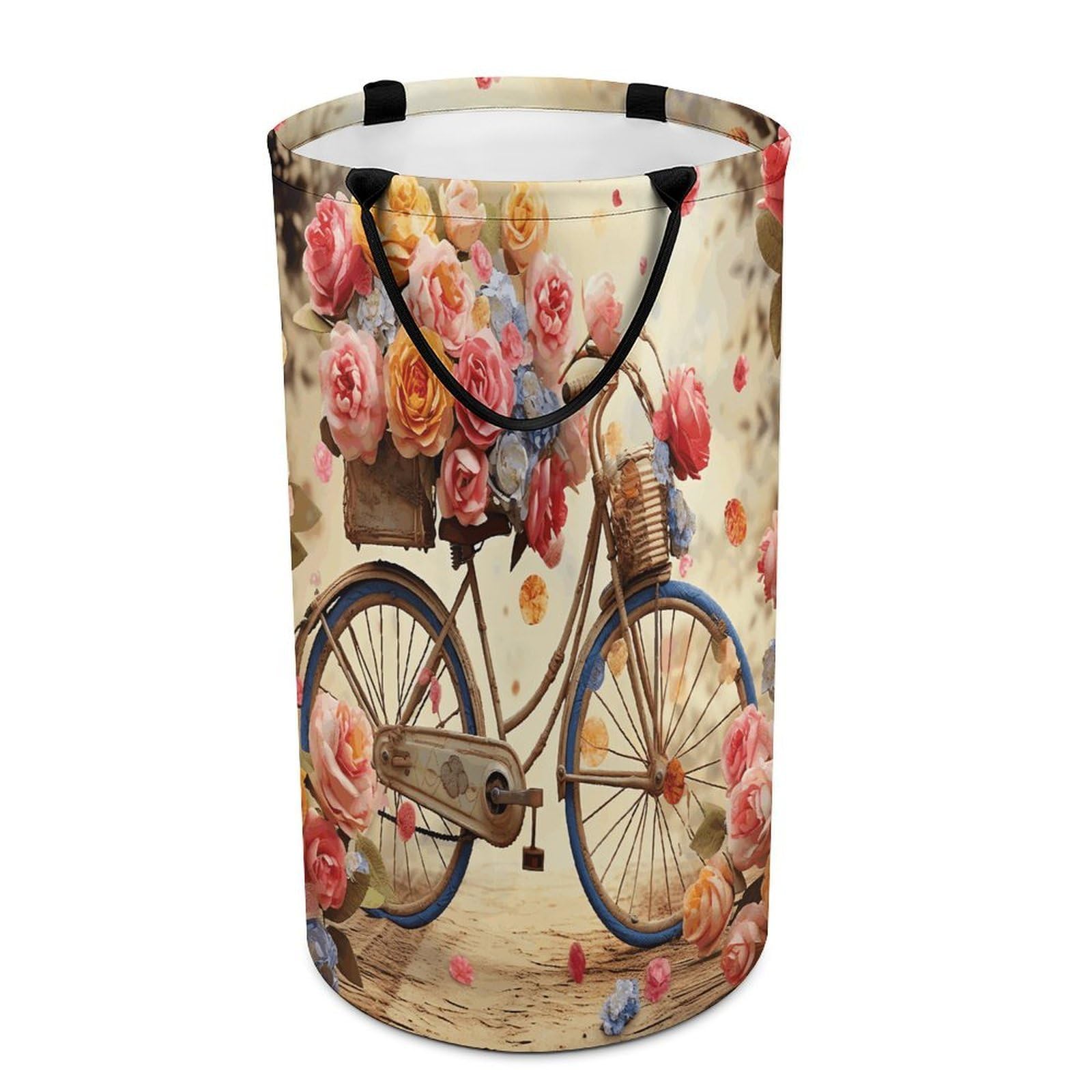 Flower Bicycle Dirty Clothes Basket Large Capacity Laundry Basket Freestanding Laundrys Hampers Tall Collapsible Clothes Hamper for Blankets Toys