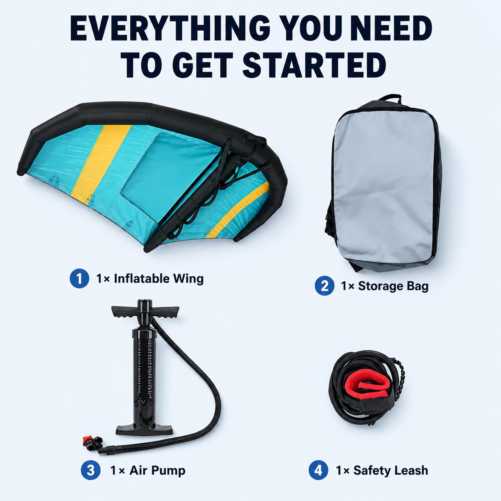 Ala Wing Hinchable de Mano para Windsurf, Surf y Deportes Acuáticos | Tamaños 4/5/6 m², Bomba y Bolsa de Transporte Incluidas, Uso Sin Arnés, Líneas ni Barra de Control