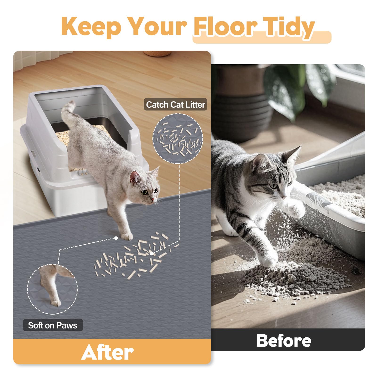 Kalolary - Alfombrilla de silicona extragrande para arena de gatos, 51 x 25.6 pulgadas, alfombrilla de silicona para atrapar el suelo (diamante gris)