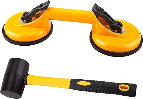 Miniatura 1 de Herramienta fijadora de huecos para suelos laminados, incluye ventosa de aluminio resistente de alta calidad y mazo de goma con mango de fibra de