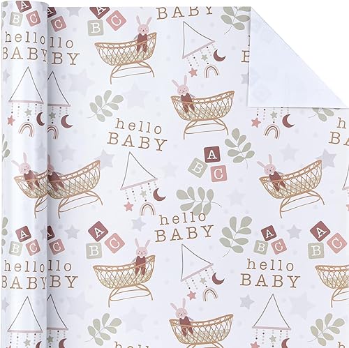 Miniatura 24 de WRAPAHOLIC Papel de regalo reversible para baby shower, mini rollo, 17 pulgadas x 33 pies, diseño de animales grises neutros, baby shower, Baby