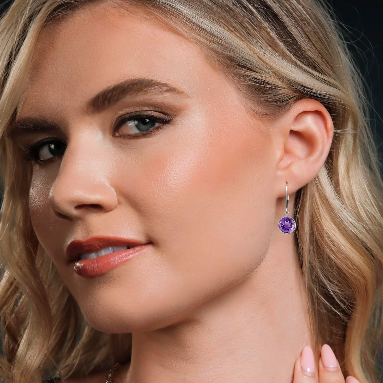 Gem Stone King 12.00 Cttw Round Amethyst 925 Sterling Silver Leverback Dangle Earrings For Women | Gemstone Birthstone | Round 12MM - Image 4