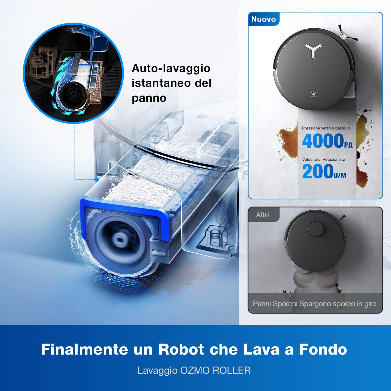 ECOVACS DEEBOT X8 OMNI Robot Aspirapolvere Lavapavimenti, 18000Pa, Spazzola OZMO ROLLER, Auto-Lavaggio e Svuotamento Istantanei, Pulizia Moci con Acqua Calda a 75℃, Asciugatura ad Aria Calda, Nero