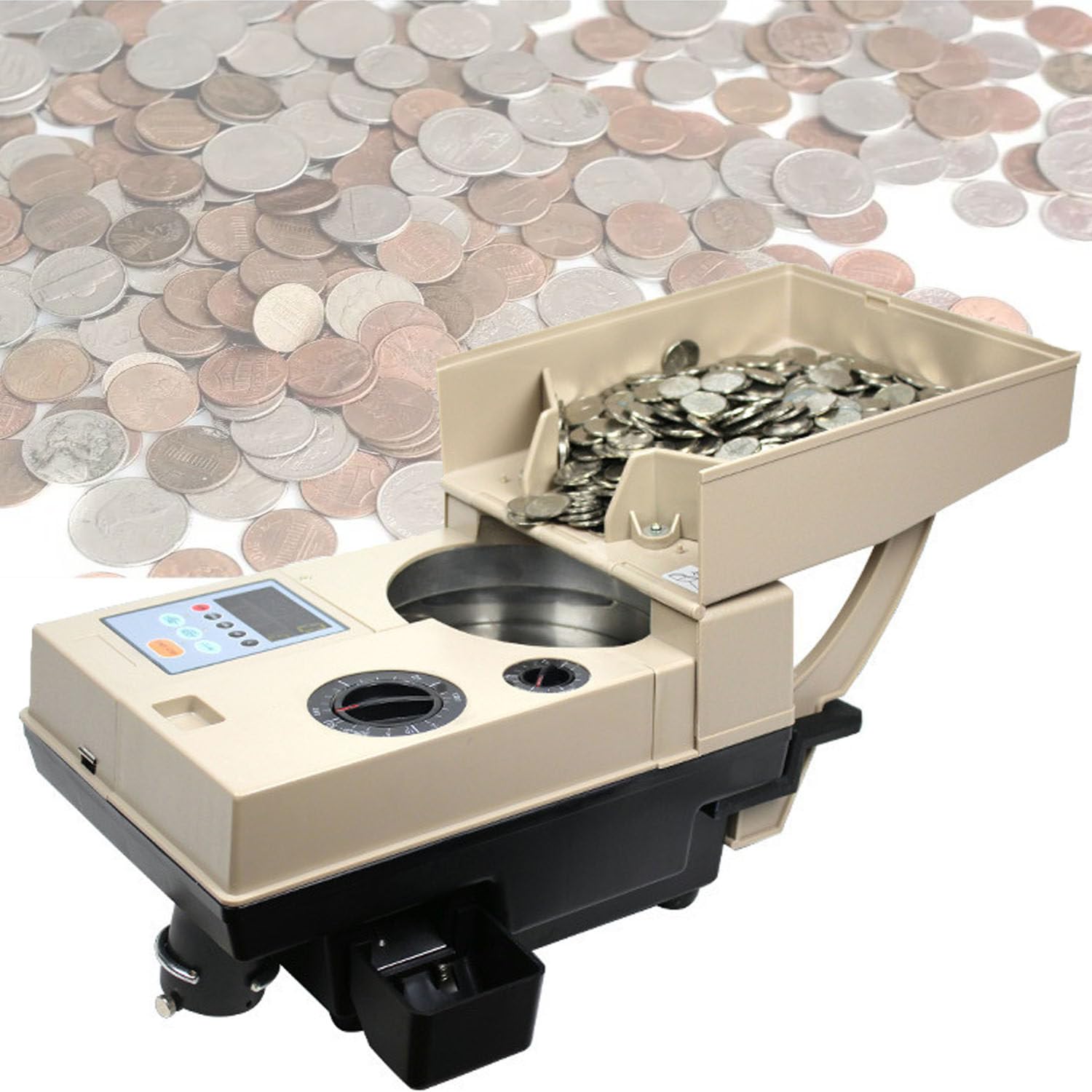 GTANND Automatic Coin Counter And Sorter,1200 Coins/Min Coin Counter Electronic Coin Counting Machine,With Large-Capacity Coin Storage Container For 2000/3000 Coins,For Banks, Buses, Arcades CS-200