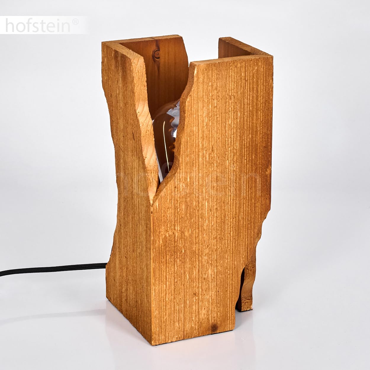 Tischleuchte Sernadelo, Tischlampe aus Metall/Holz in Schwarz/Naturfarben, Leseleuchte im Boho-Design mit Schirm aus Holz und An-/ Ausschalter am Kabel, Höhe 25 cm, 1 x E27, ohne Leuchtmittel