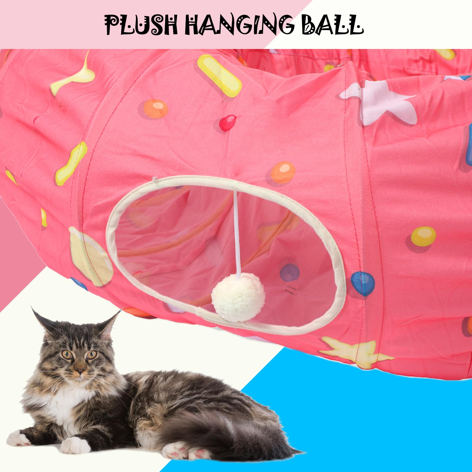 Túnel grande para gatos, cama de túnel para gatos grandes, bolas de juguete esponjosas, cojín pequeño y diseño flexible, 12 pulgadas de diámetro, ideal para gatos y perros pequeños, color
