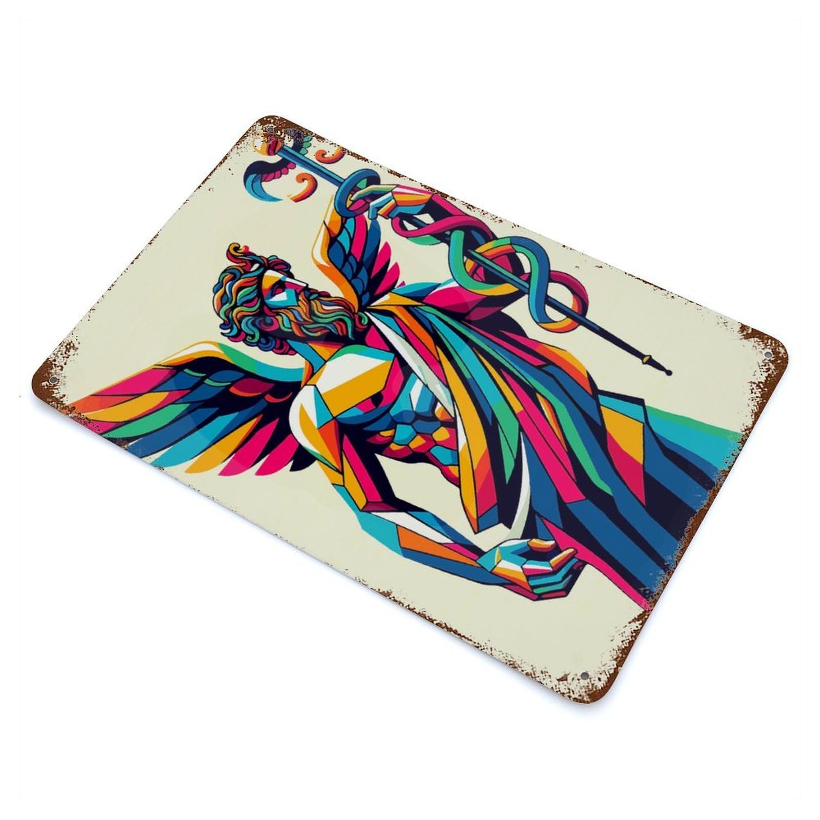 Hermes God of Boundaries Rust Effect Tin Sign 11.8"x7.9", Ideal for Shed, Workshop And Garage Wall Decor