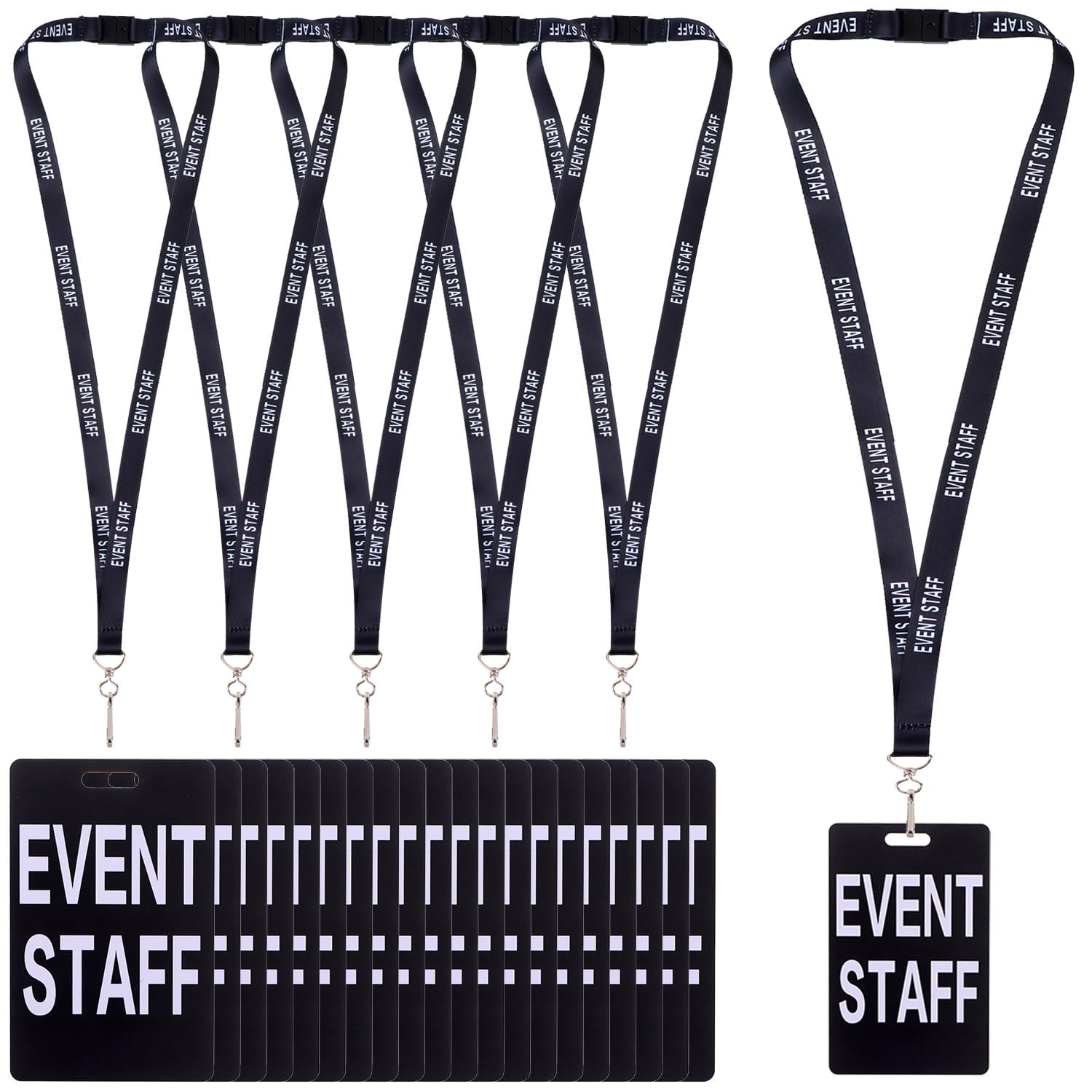 Domifay 50 Sets Heavy Duty Event Staff Lanyards with PVC Pass Cards 50 Pcs Name Tag Badge Holder with Metal Hook 50 Pcs Event Lanyards Plastic Id Badge Holders for Company Exhibition Supplies (Black)