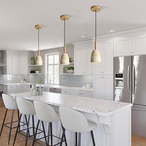 Miniatura 3 de Lámpara colgante con pantalla de piedra Wabi Sabi de estilo japonés, lámpara colgante de madera moderna, lámpara colgante de cabecera para sala de