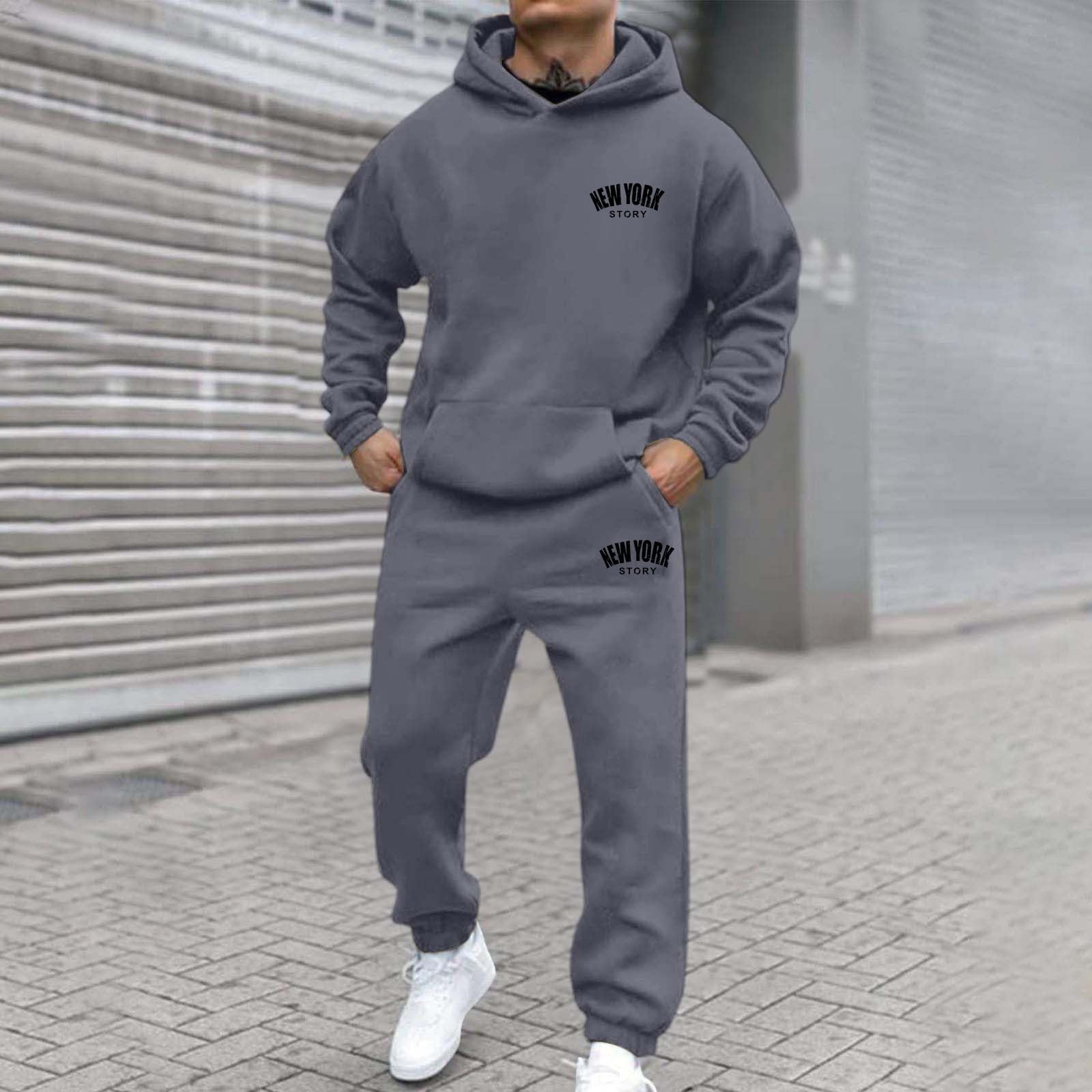 Tuta Uomo Completa Cotone Tute Sportive, Felpa con Cappuccio E Jogging Pantaloni 2 Pezzi Completo Abbigliamento Completa in Cotone Completi Sportivi da Uomo Completino da Casa Traspirante Allenamento