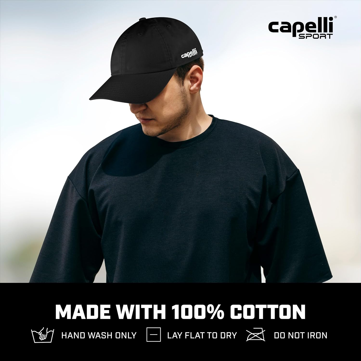 Capelli Sport Hat, Youth Team Adjustable Baseball Cap with Curved Brim, Black/White, One Size